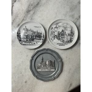 Three Vintage Coasters Porcelain Pewter German Cities Landmarks